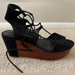 Rebecca Minkoff Suede Black and Brown Wedge Sandals Boho Festival gladiator